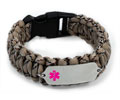Camo Desert Paracord Medical ID Bracelet with Pink Emblem.